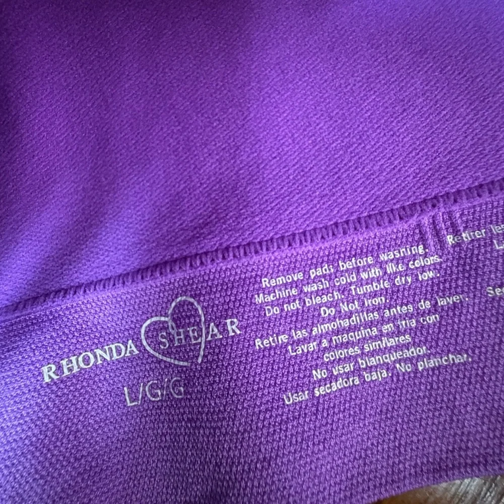 Rhonda Shear Front Zip Sports Bra Purple Size Large Full Coverage Padded - Picture 6 of 8
